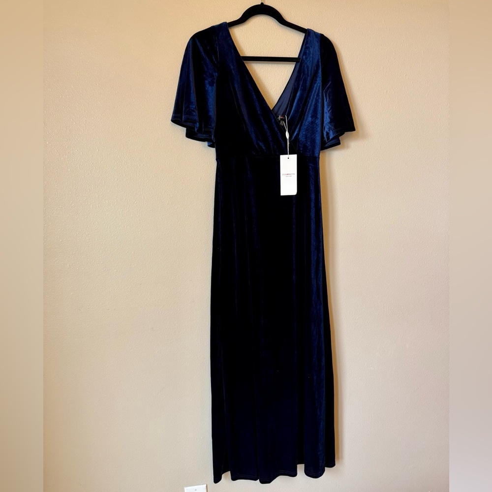 Ever Pretty Deep Blue Velvet Maxi Dress
